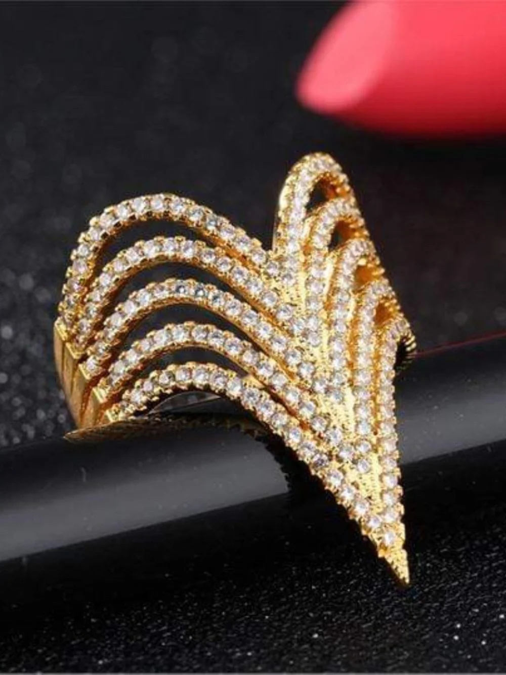 Womens Gold Tone Crystal Studded  Ring‎